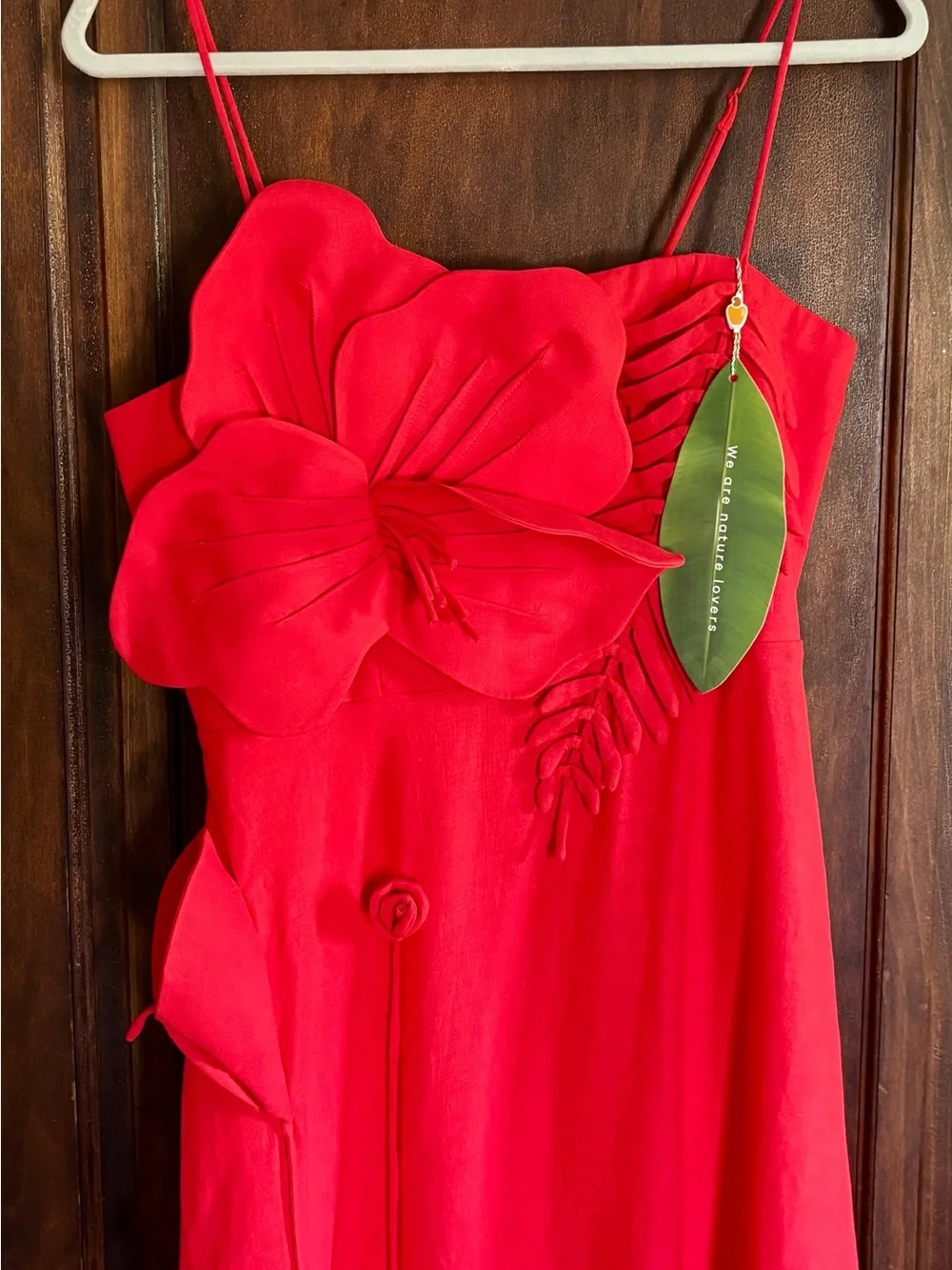NWT - FARM Rio Garden Appliqué Linen Blend Midi Dress Red - Size: Medium - Picture 1 of 11